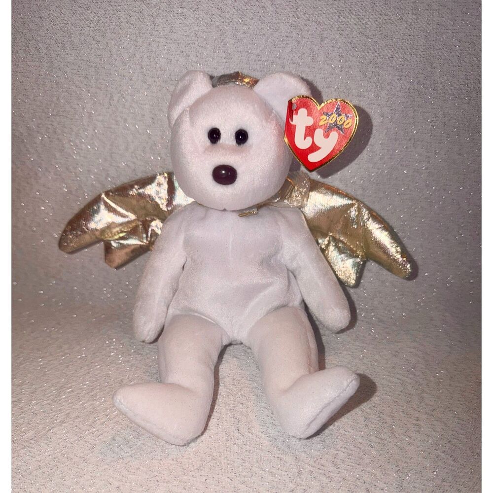 TY Beanie Baby Halo II Angel Bear 2000 Gold Wings Brown Nose #4269 w/ Tags